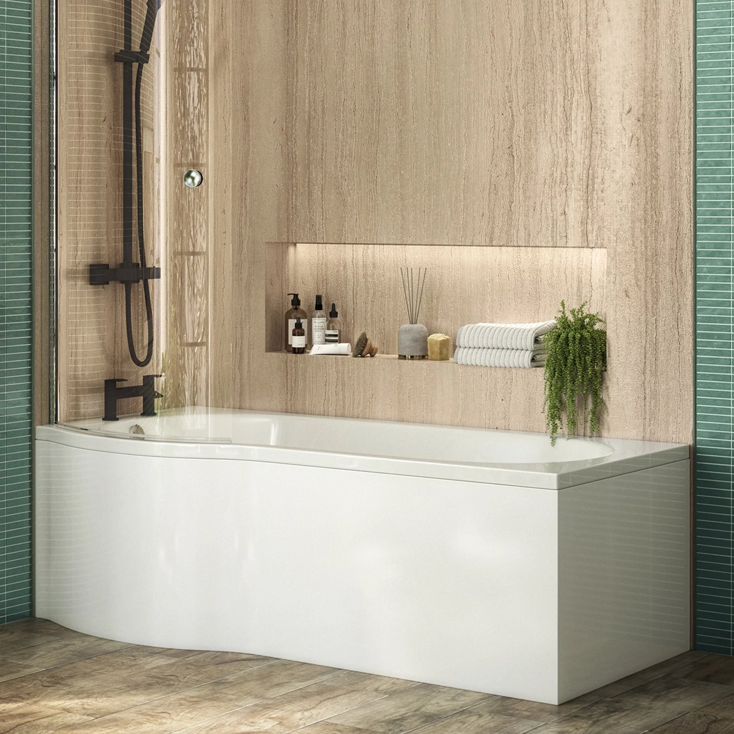 Hearth Toughened 1700mm x 850mm P Shaped Bath Left Hand
