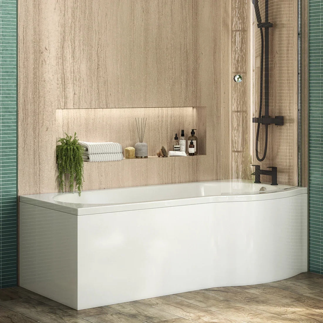 Hearth Toughened 1700mm x 850mm P Shaped Bath Right Hand