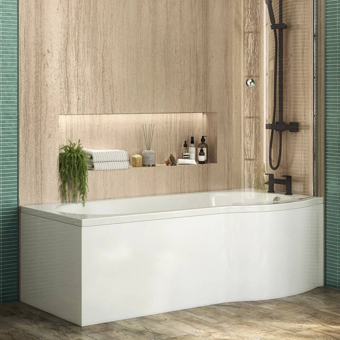 Hearth Toughened 1700mm x 850mm P Shaped Bath Right Hand