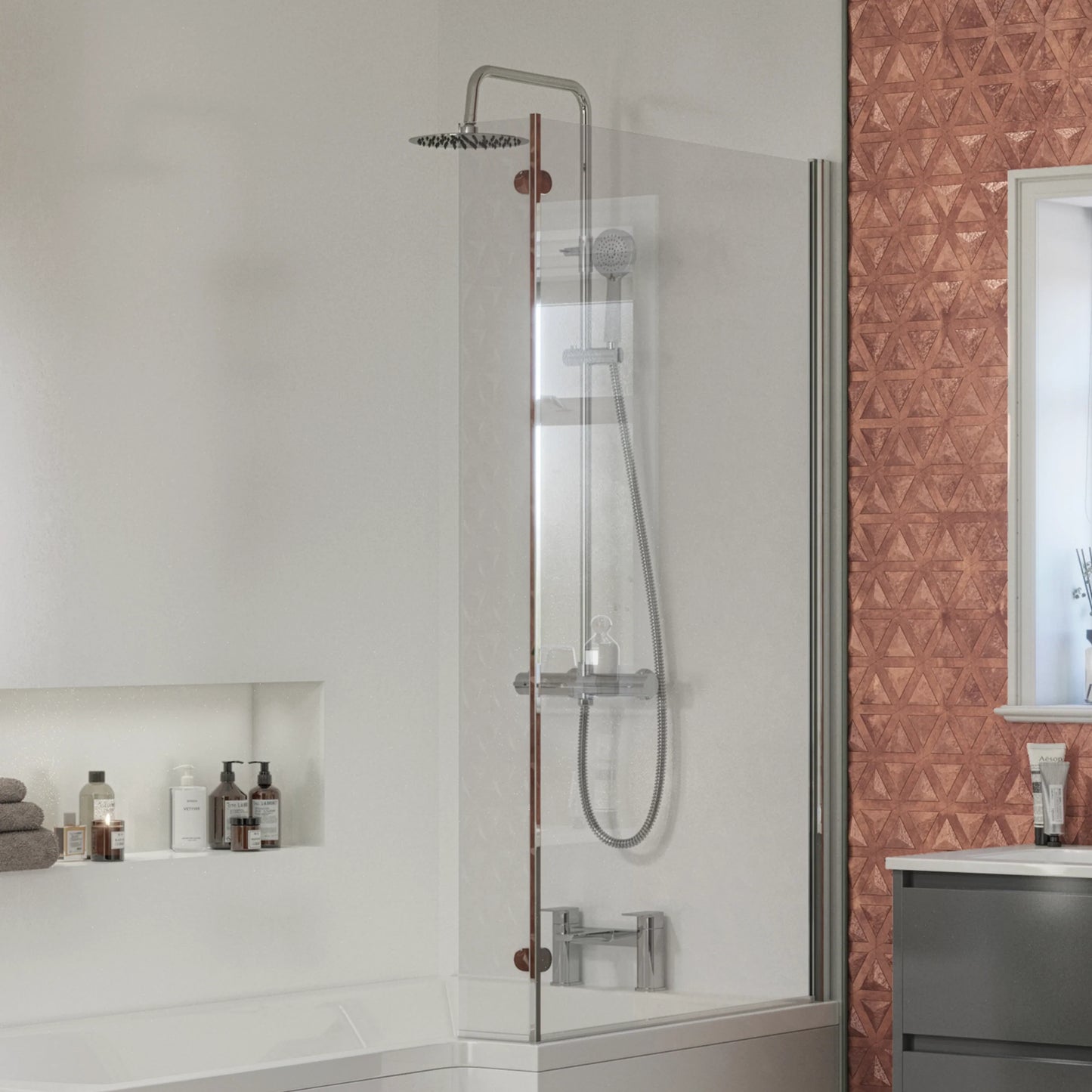 Holland Column Shower w/ Rail, Hose & Round Head - Chrome