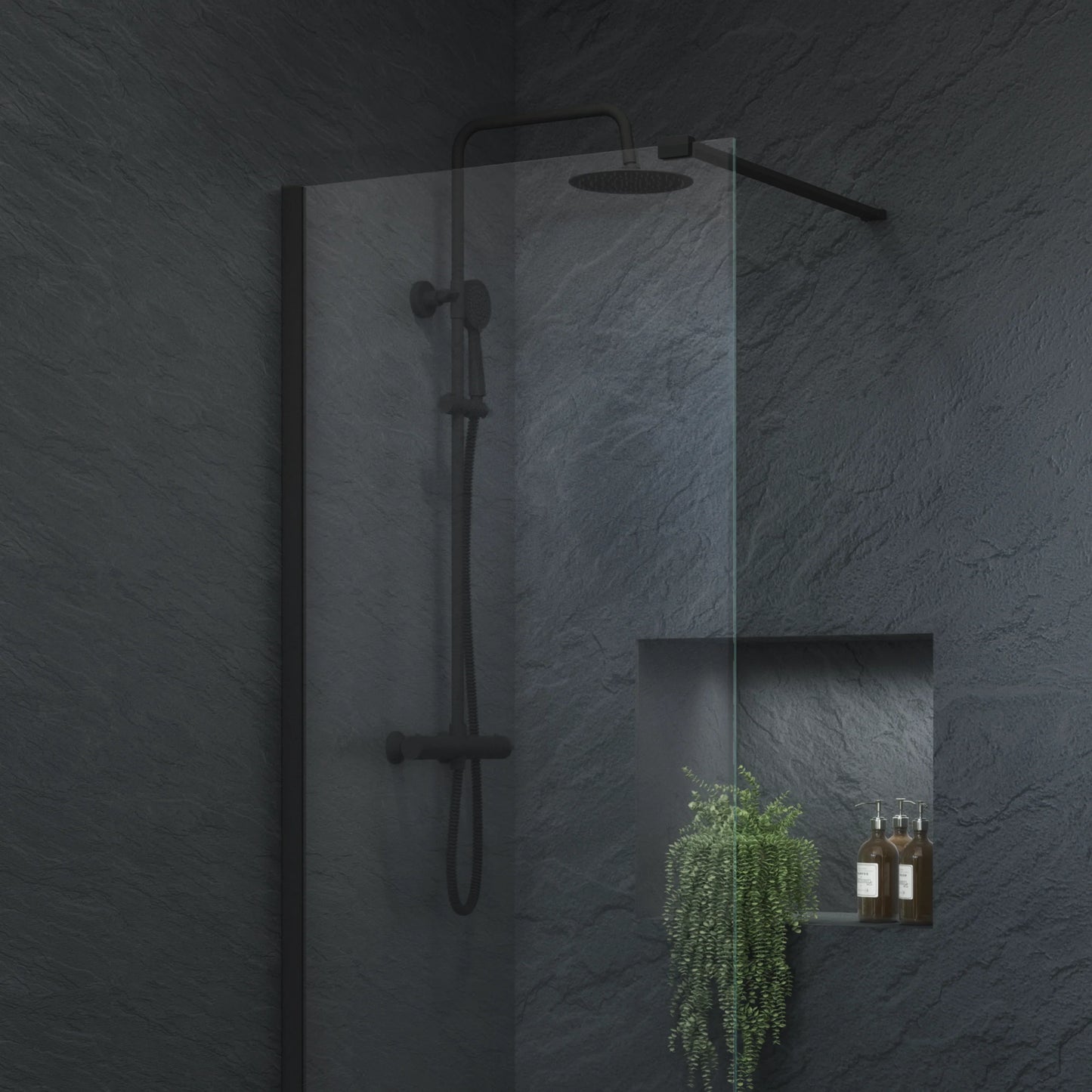Holland Electroplated Column Shower w/ Rail, Hose & Round Head - Black