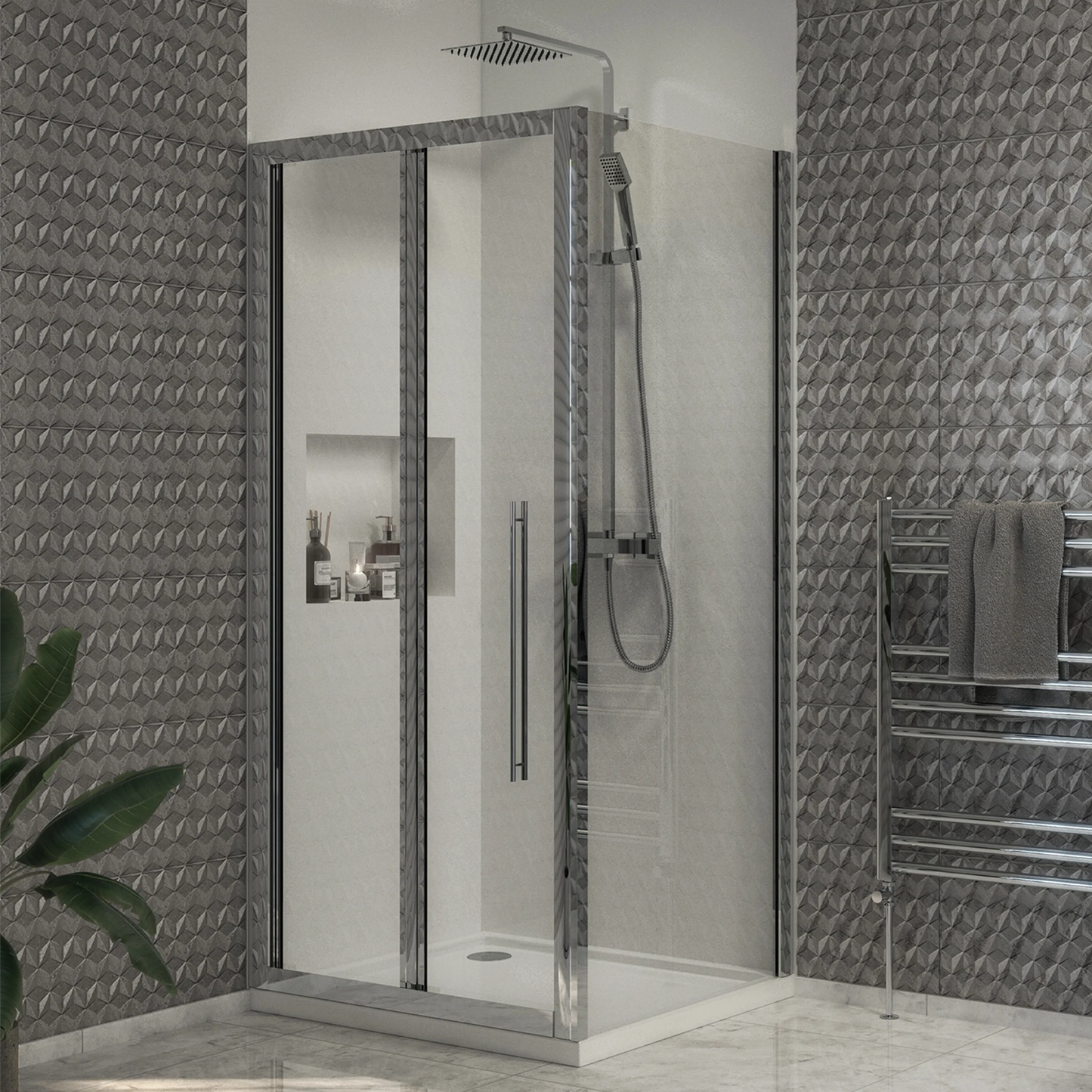 Holland Column Shower w/ Rail, Hose & Square Head - Chrome
