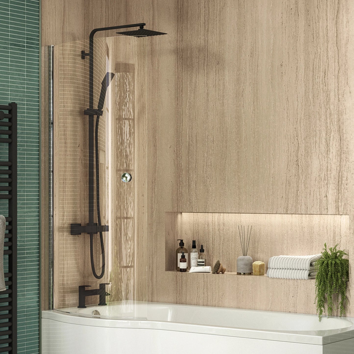 Holland Electroplated Column Shower w/ Rail, Hose & Square Head - Black