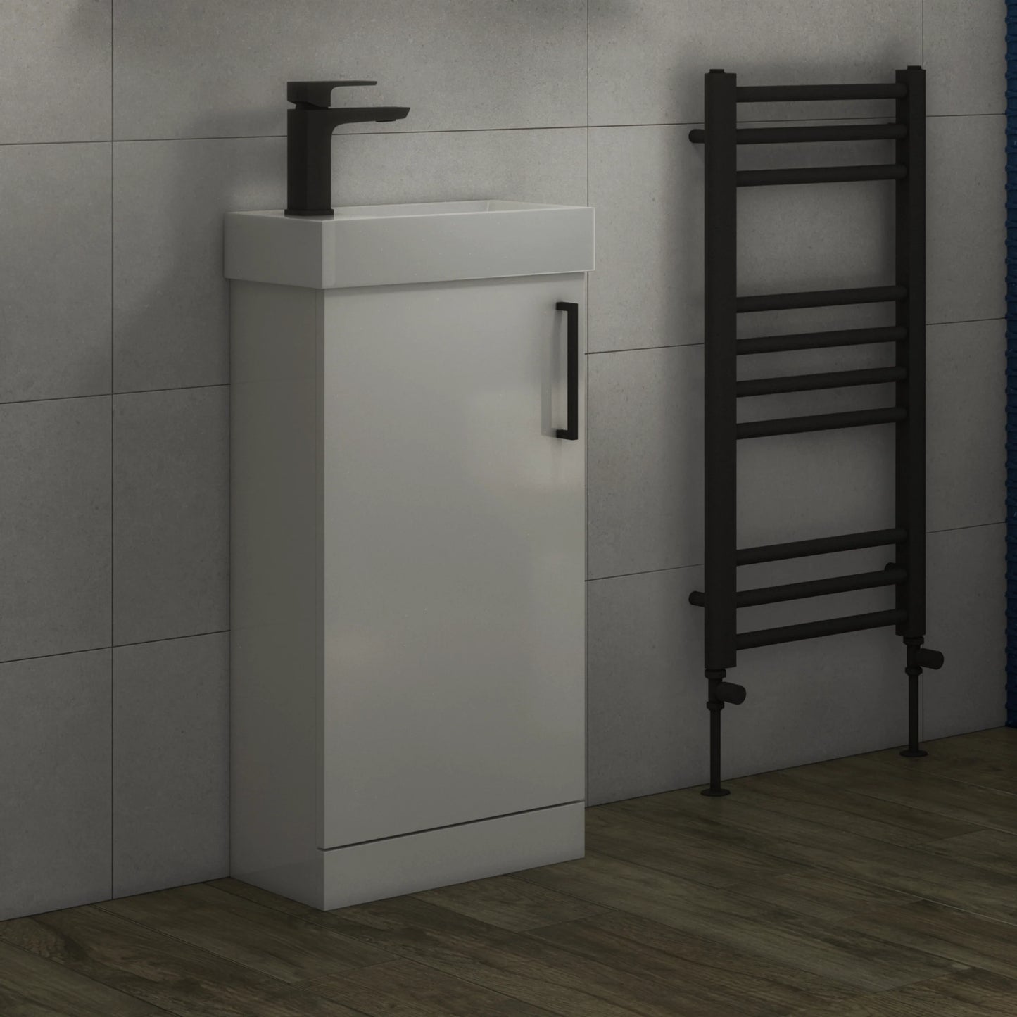 Granby 400mm x 750mm x 230mm Floorstanding Cloakroom Vanity Unit w/ 1 Tap hole Basin & Handles - Matt White