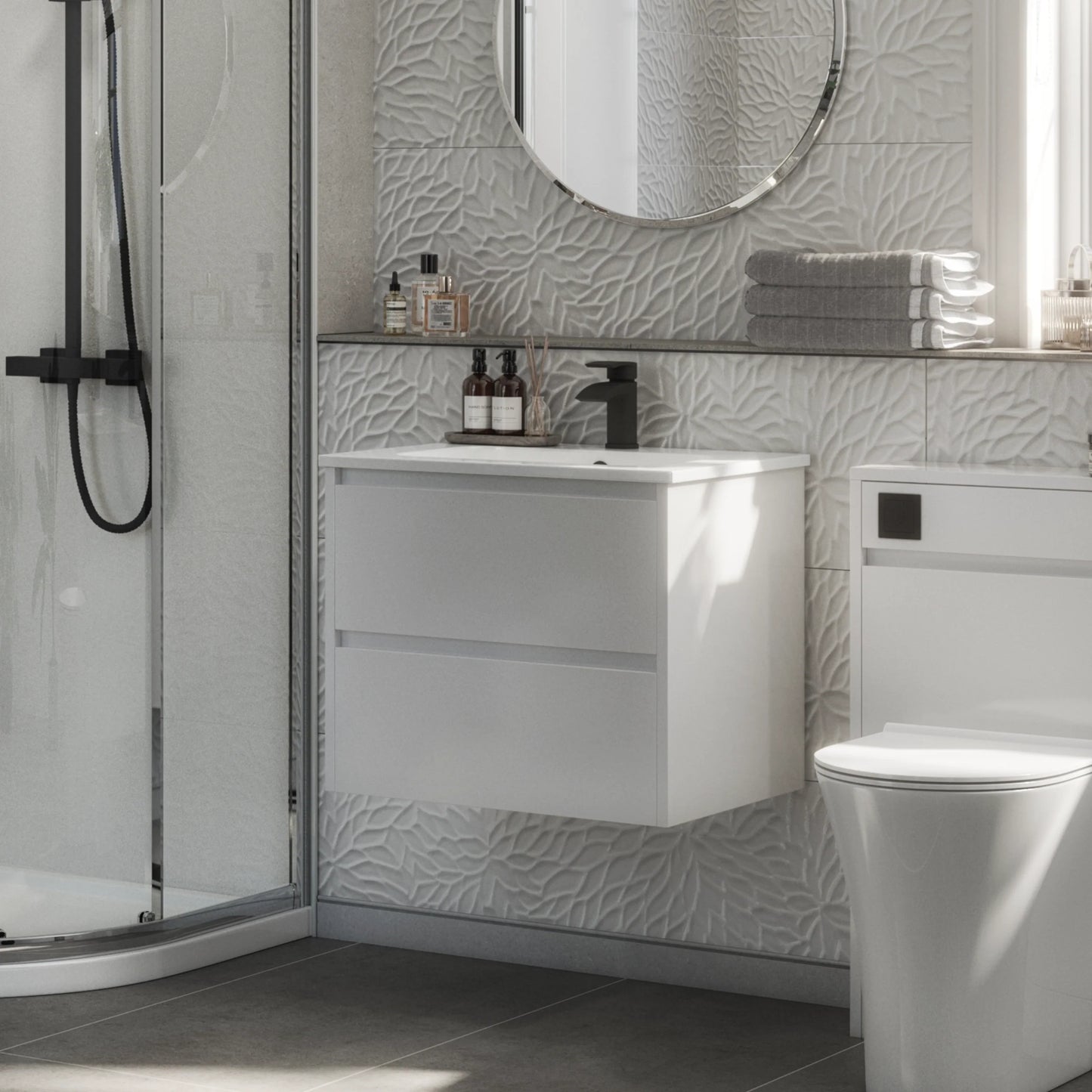 Granby 600mm x 500mm x 480mm 2 Drawer Wall Mounted Vanity Unit - Matt White