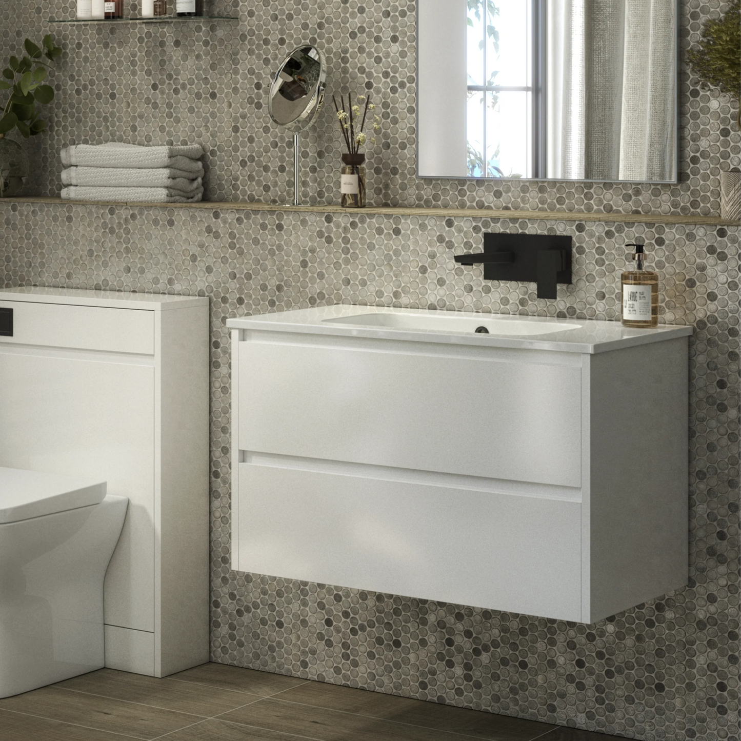 Granby 800mm x 500mm x 480mm 2 Drawer Wall Mounted Vanity Unit - Matt White