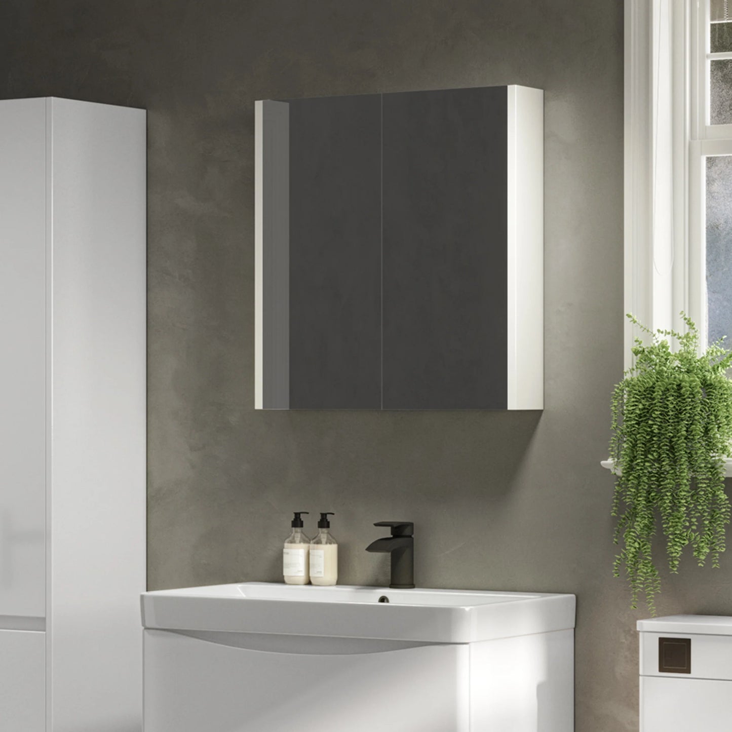 Granby 580mm x 650mm 2 Door Mirror Cabinet w/ Glass Shelves - Matt White