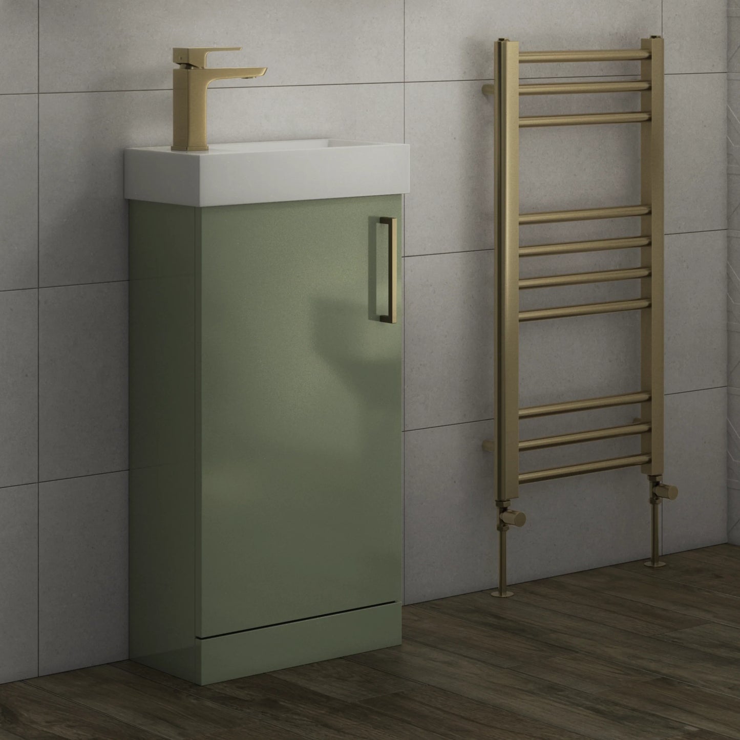 Granby 400mm x 750mm x 230mm Floorstanding Cloakroom Vanity Unit w/ 1 Tap hole Basin & Handles - Savannah Green