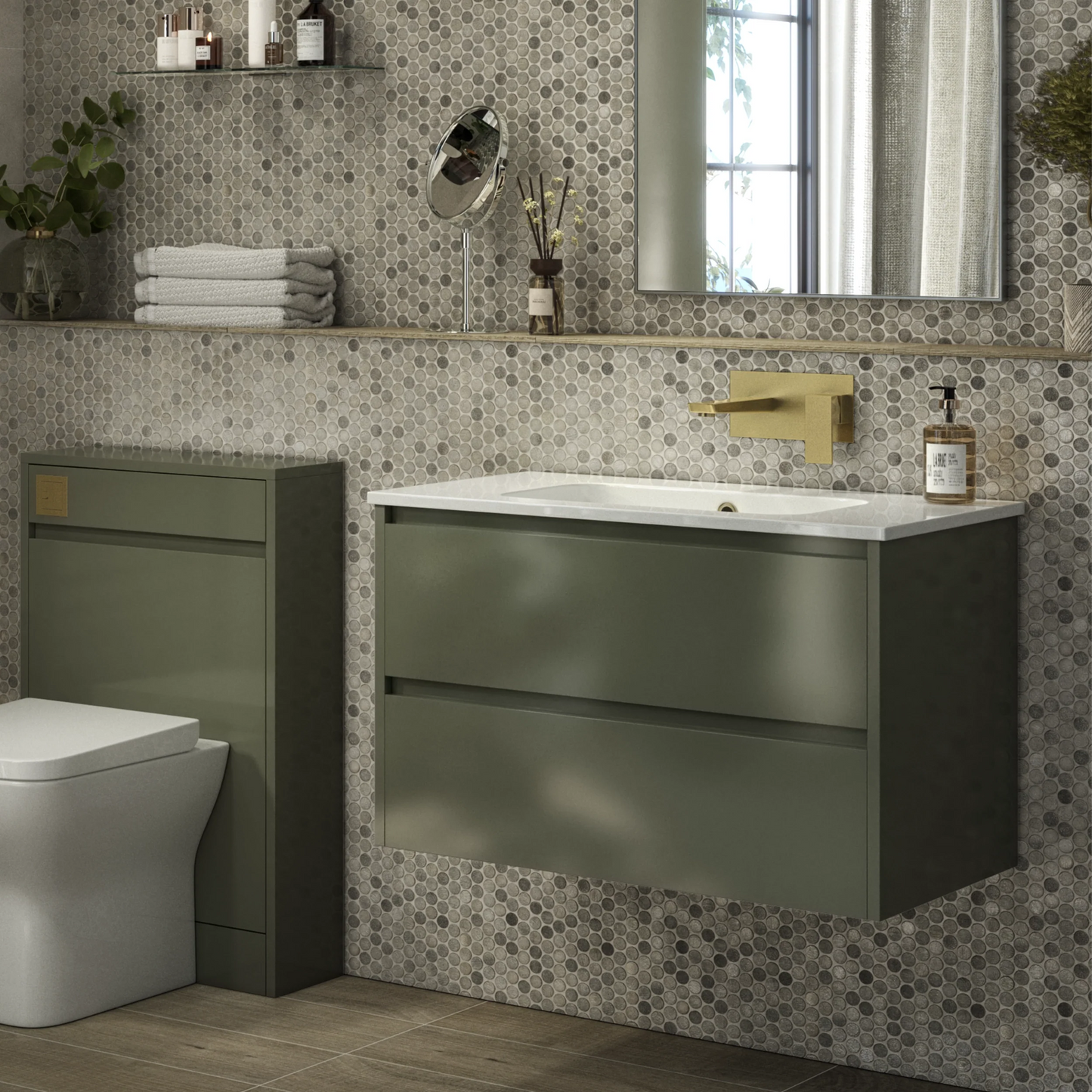 Granby 800mm x 500mm x 480mm 2 Drawer Wall Mounted Vanity Unit - Savannah Green