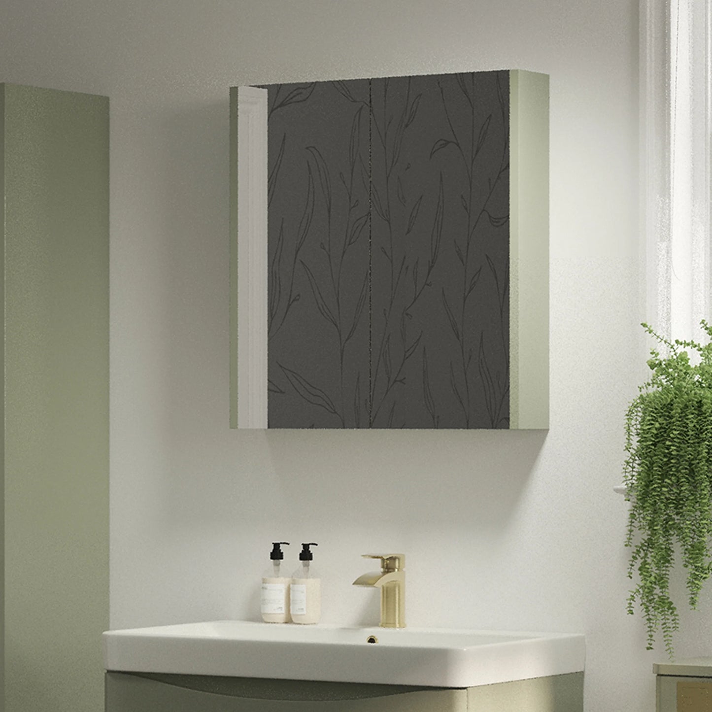 Granby 580mm x 650mm 2 Door Mirror Cabinet w/ Glass Shelves - Savannah Green