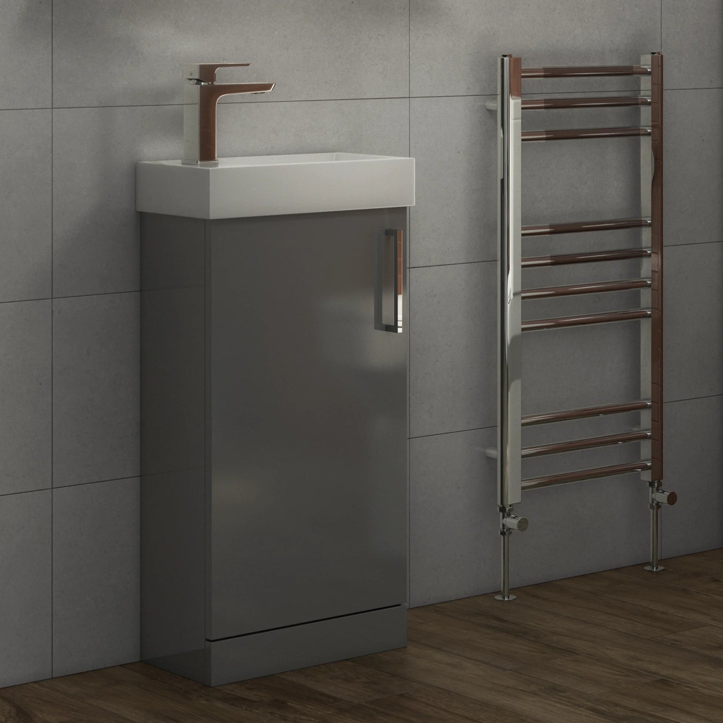 Granby 400mm x 750mm x 230mm Floorstanding Cloakroom Vanity Unit w/ 1 Tap hole Basin & Handles - Matt Grey