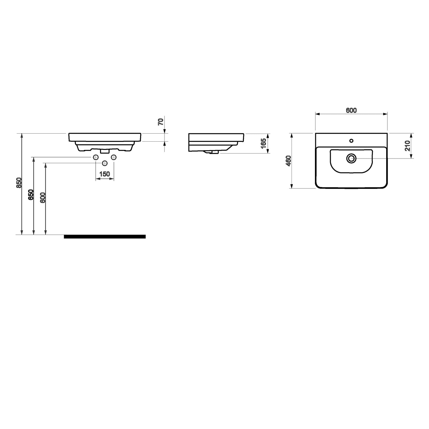 Portland 600mm x 460mm 1 Tap Hole Ceramic Basin