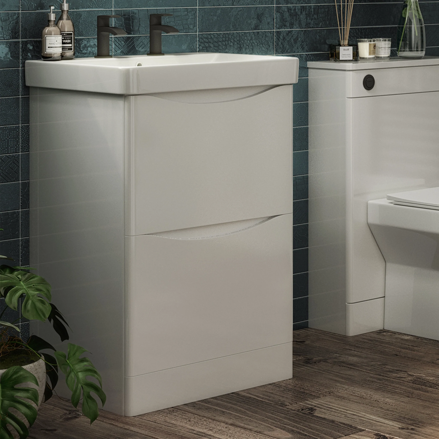 Portland 580mm x 830mm x 465mm 2 drawer Floorstanding Vanity Unit - Matt White