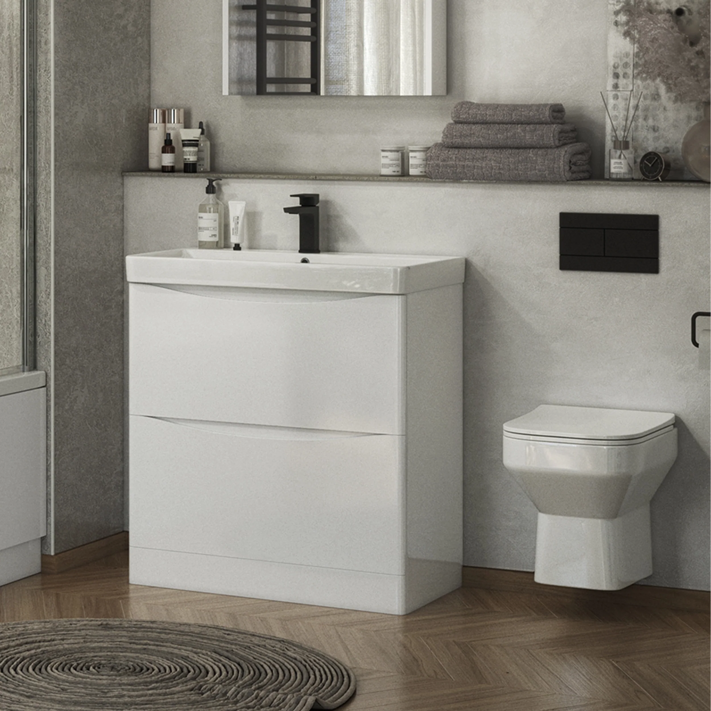 Portland 780mm x 830mm x 465mm 2 drawer Floorstanding Vanity Unit - Matt White