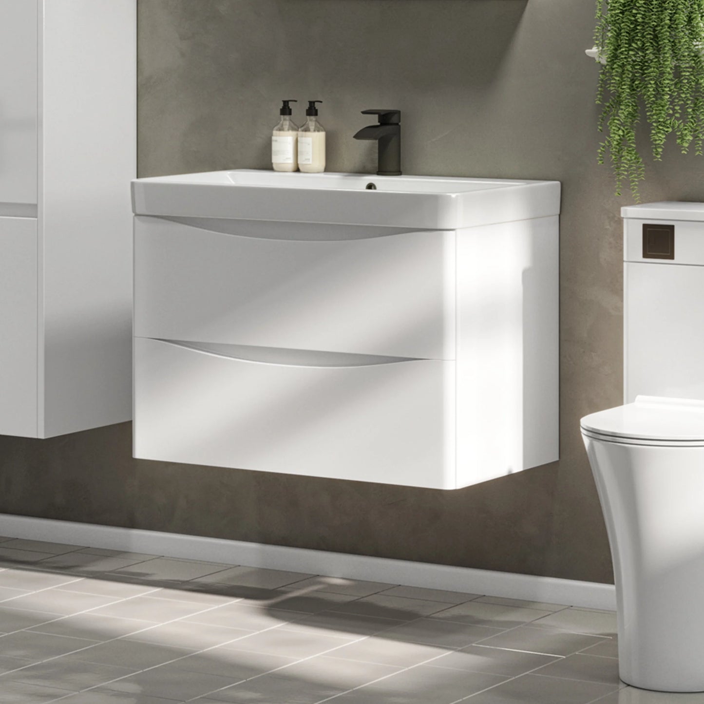 Portland 800mm x 500mm x 460mm 2 Drawer Wall Mounted Vanity Unit - Matt White
