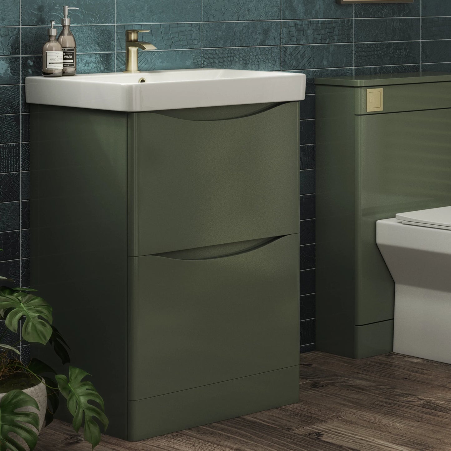 Portland 580mm x 830mm x 465mm 2 drawer Floorstanding Vanity Unit - Savannah Green