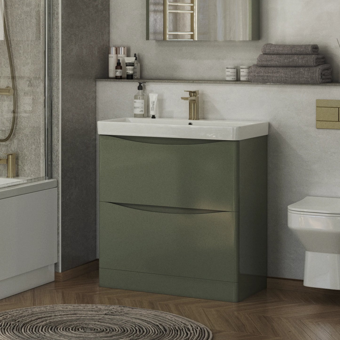 Portland 780mm x 830mm x 465mm 2 drawer Floorstanding Vanity Unit - Savannah Green
