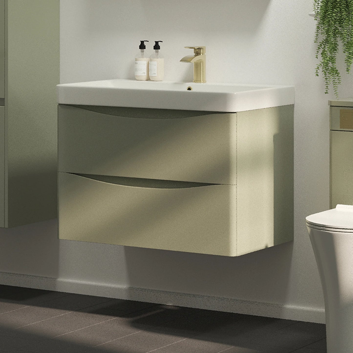 Portland 800mm x 500mm x 460mm 2 Drawer Wall Mounted Vanity Unit - Savannah Green