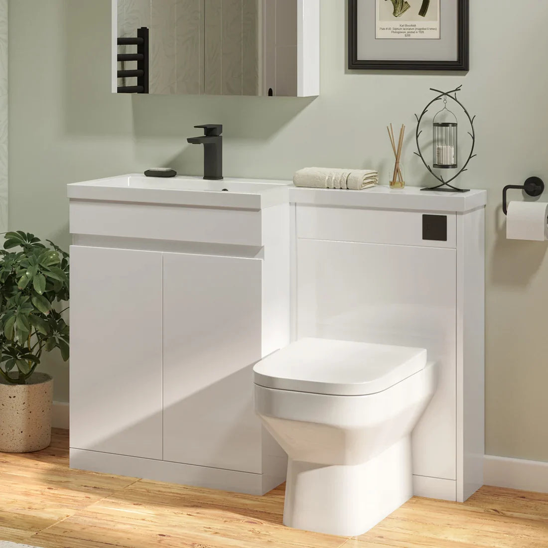 Slateford 625mm x 825mm x 410mm 2 Door Handleless Floorstanding Vanity Unit - Matt White