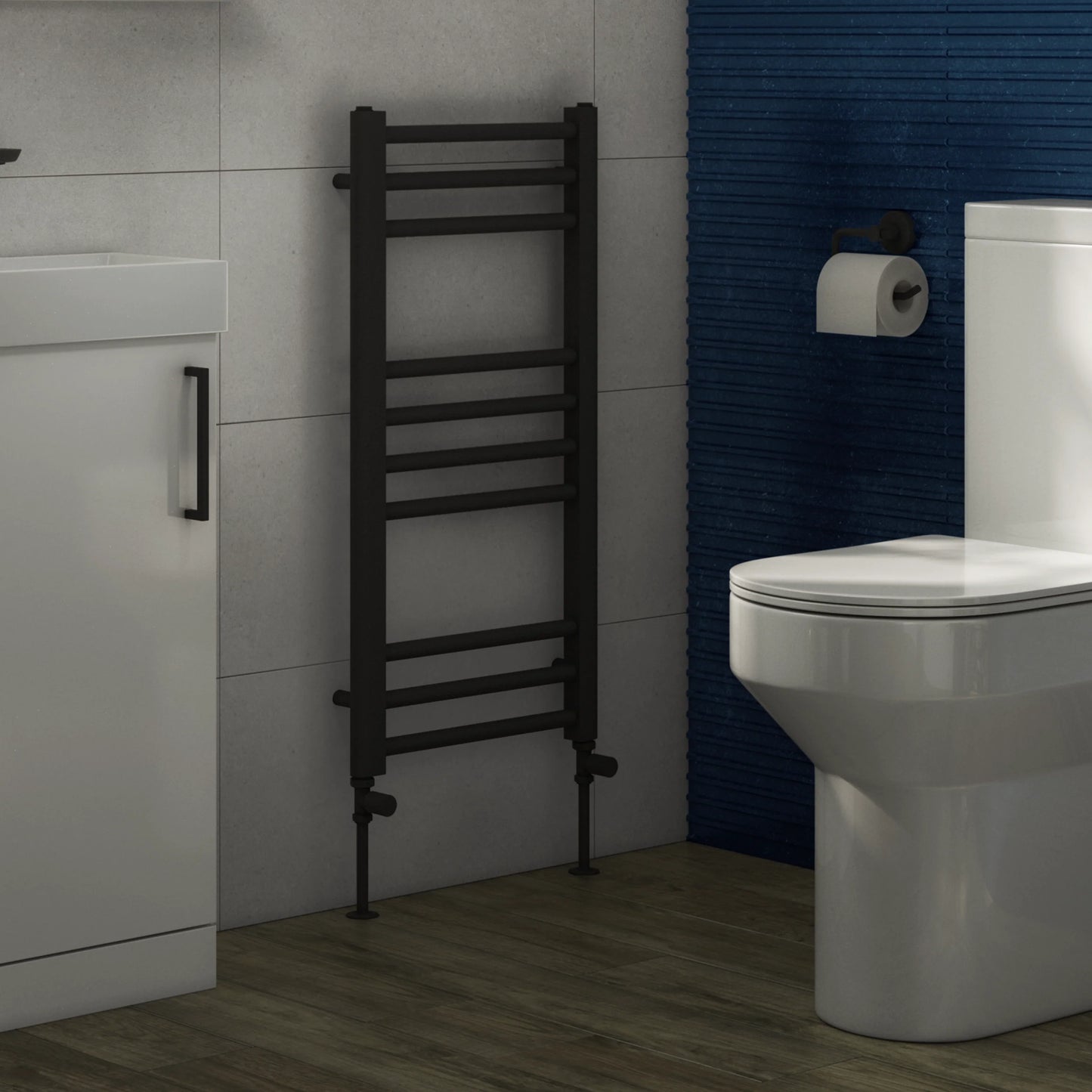 Terrano Straight 800 x 400mm Towel Warmer - Matt Black