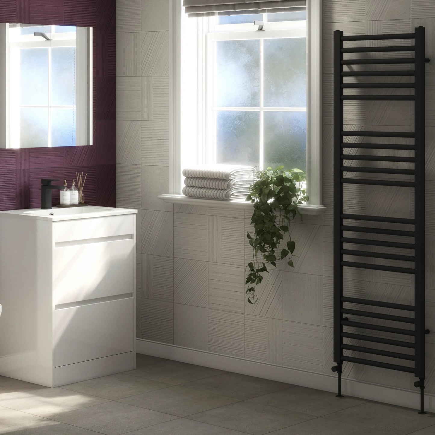 Terrano Straight 1600 x 500mm Towel Warmer - Matt Black