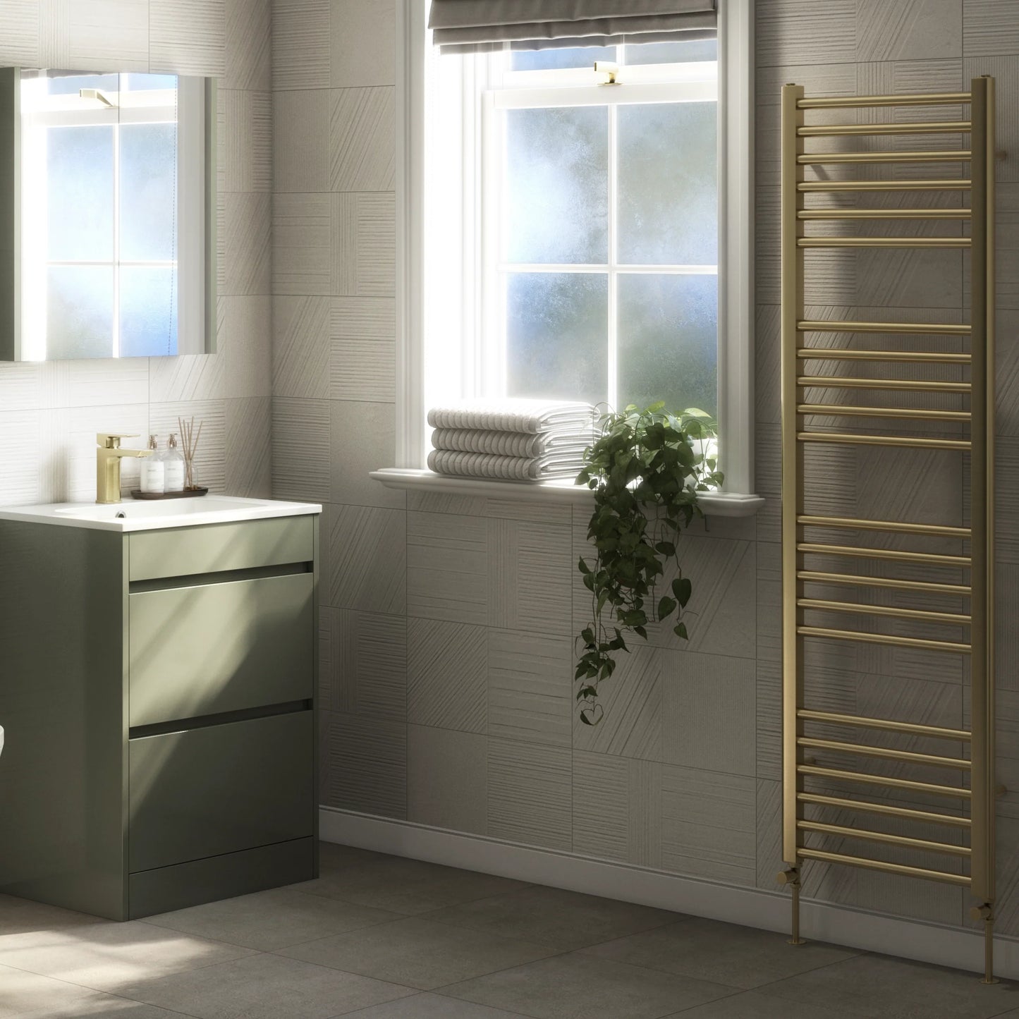 Terrano Straight 1600 x 500mm Towel Warmer - Brass