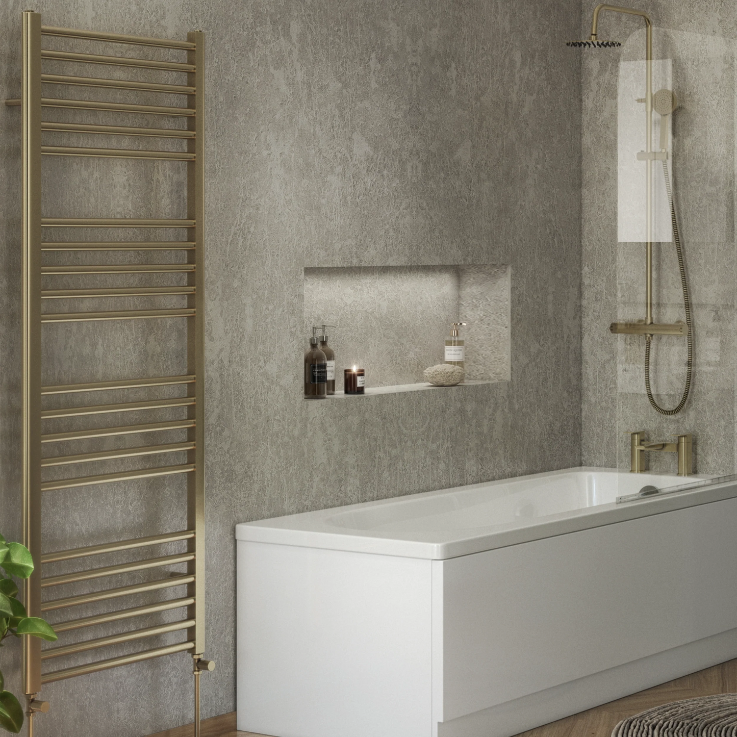 Terrano Straight 1600 x 600mm Towel Warmer - Brass