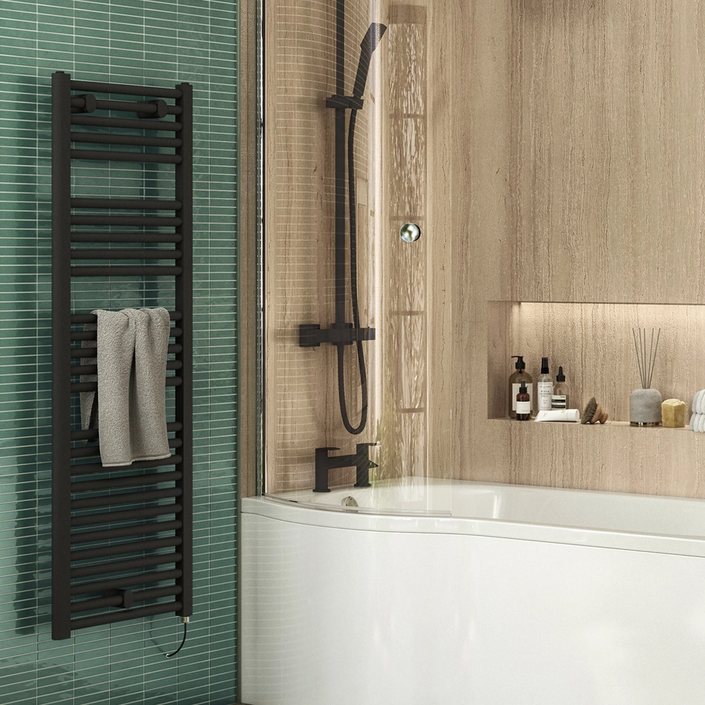 Terrano Electric 1375 x 480mm Towel Warmer - Matt Black