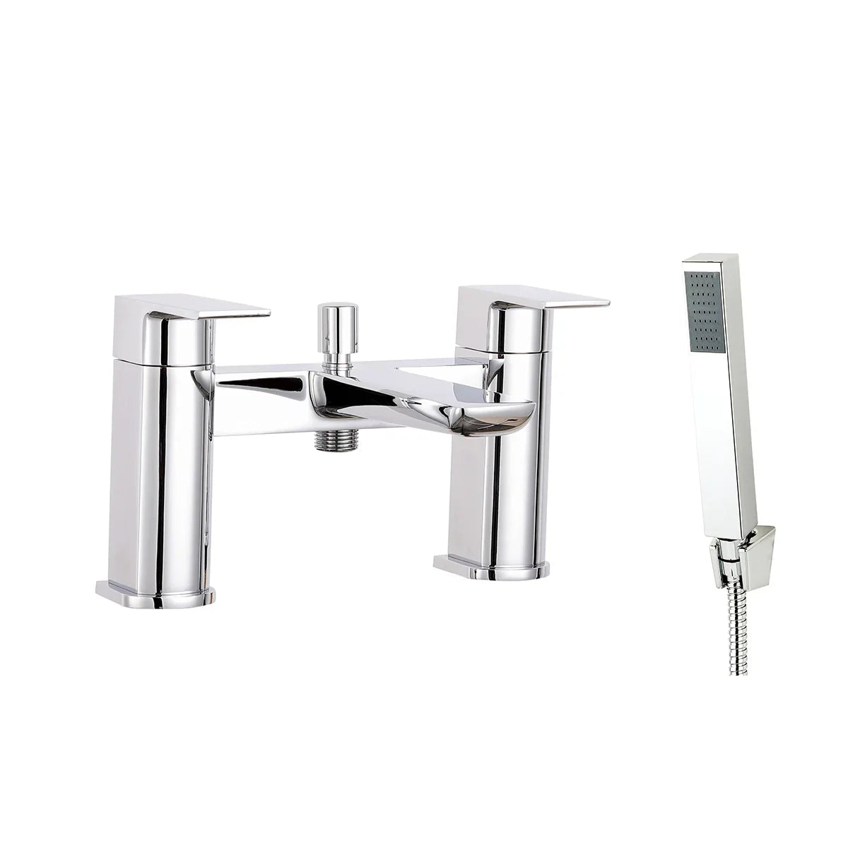 Harper & Brooke Morley Bath Shower Mixer w/ 2 Tap Holes, Slide Rail & Fixed & Handheld Shower Head - Chrome