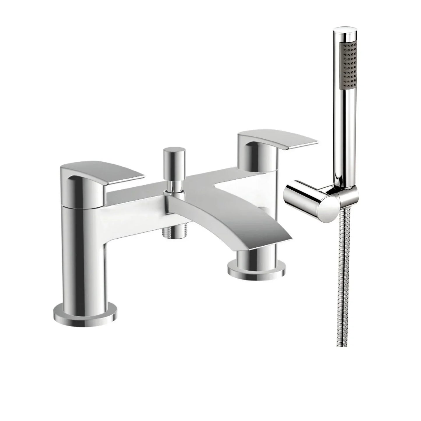 Harper & Brooke Tudor Bath Shower Mixer w/ 2 Tap Holes, Slide Rail & Fixed & Handheld Shower Head - Chrome