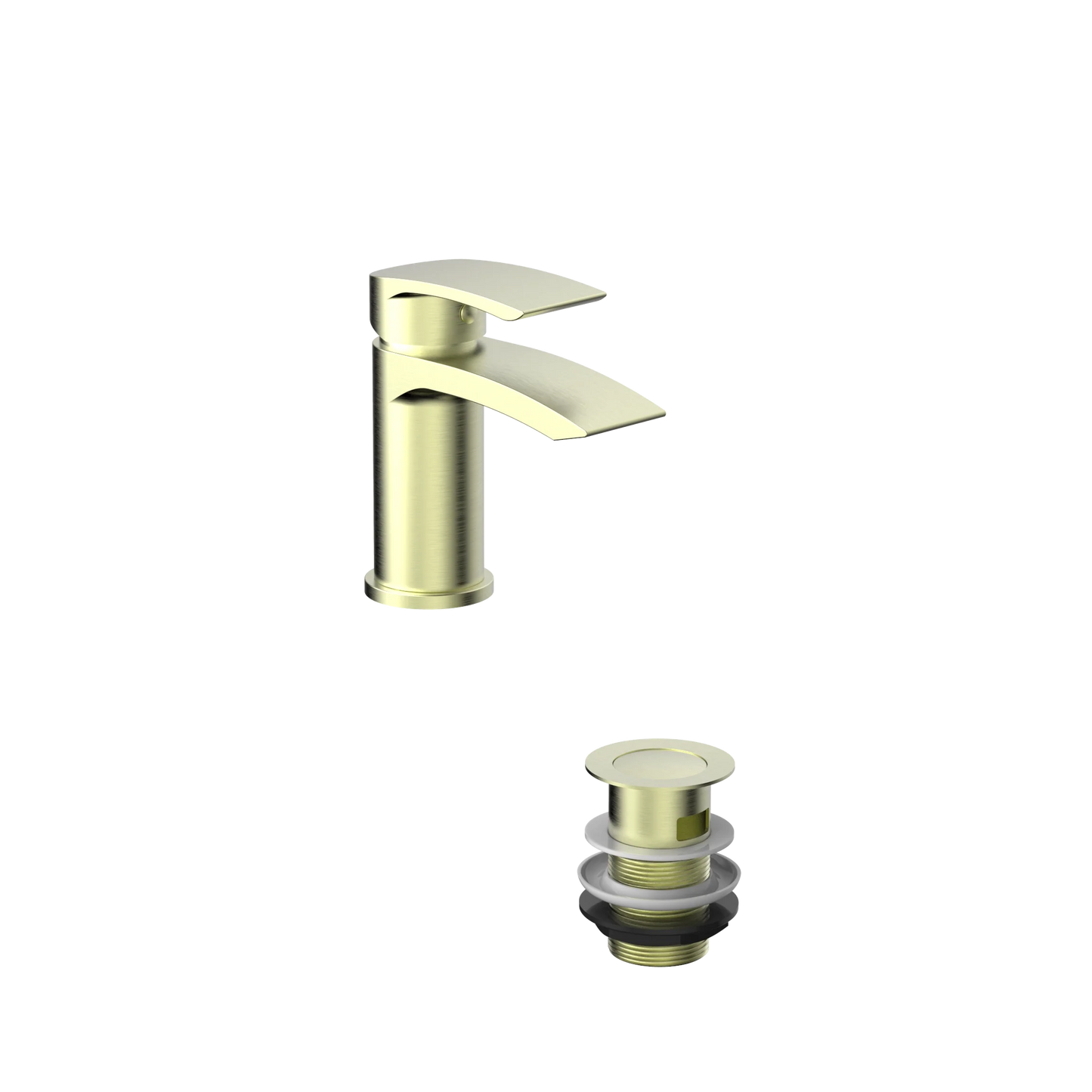 Harper & Brooke Tudor PVD Coated Mini Mono Basin Mixer w/ Pop Up Waste - Brushed Brass
