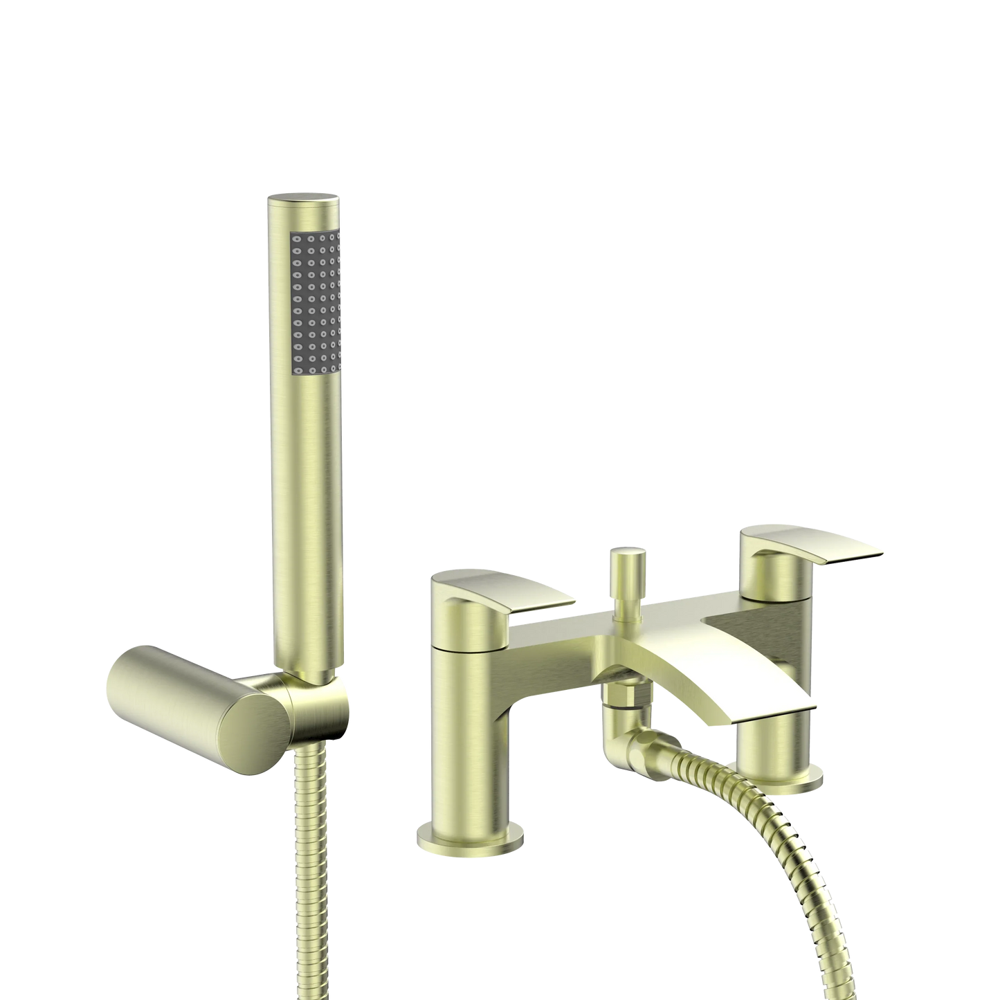 Harper & Brooke Tudor PVD Coated Bath Shower Mixer w/ 2 Tap Holes, Slide Rail & Fixed & Handheld Shower Head - Brushed Brass