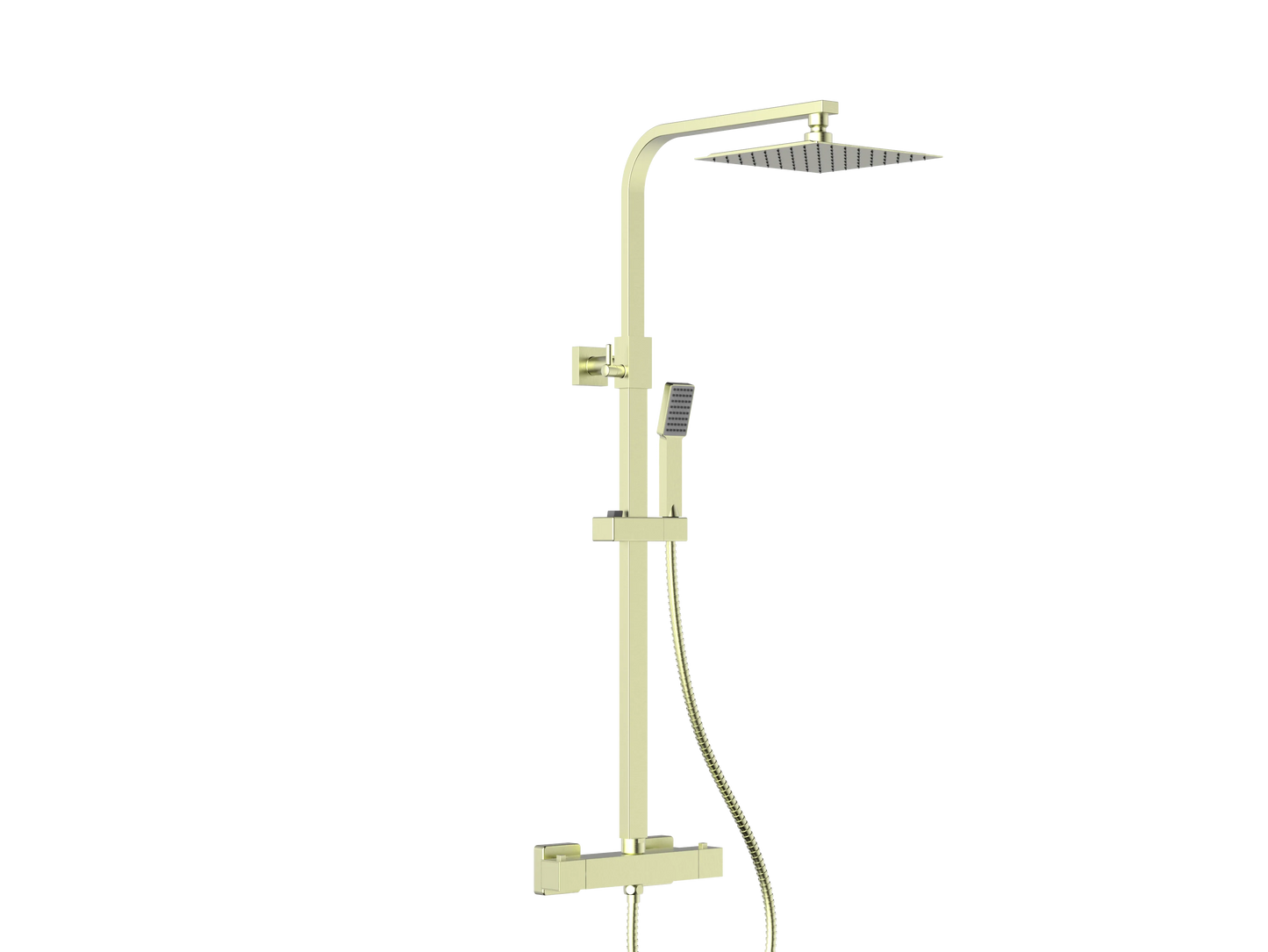 Harper & Brooke Holland PVD Coated Column Shower w/ Rail, Hose & Square Head - Brushed Brass