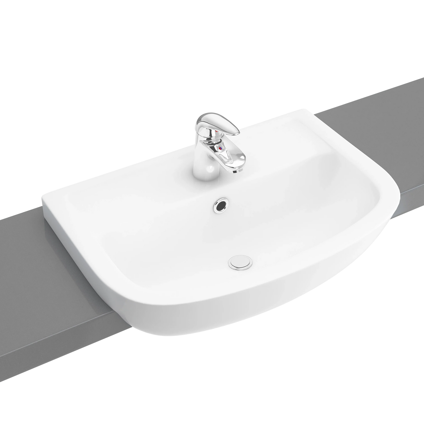 Harper & Brooke Chiltern 550mm Semi Recessed 1 Tap Hole Basin - White