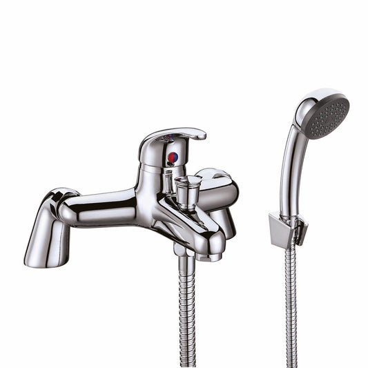 Harling Bath Shower Mixer w/ 2 Tap Holes; Slide Rail & Fixed & Handheld Shower Head - Chrome