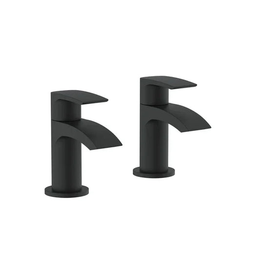 Tudor Electroplated Tap Pair for 2 Tap Hole Basin - Black