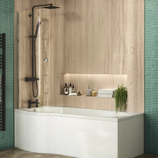 Claymore 6mm x 860mm x 1440mm P Shaped Bath Screen