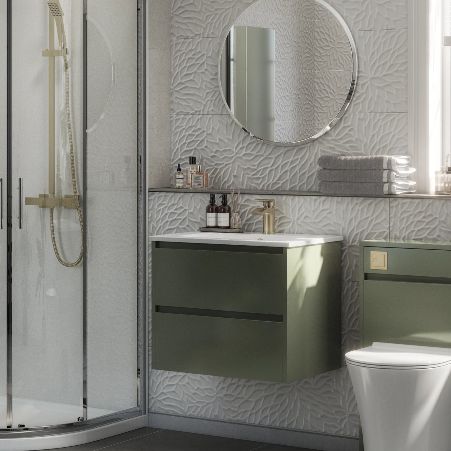 Granby 600mm x 500mm x 480mm 2 Drawer Wall Mounted Vanity Unit - Savannah Green