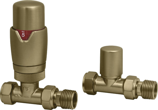 Harper & Brooke TMV Thermostatic Straight Valve - Brushed Brass