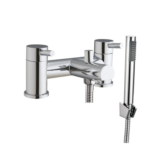 Harper & Brooke Flaxley Bath Shower Mixer w/ 2 Tap Holes, Slide Rail & Fixed & Handheld Shower Head - Chrome