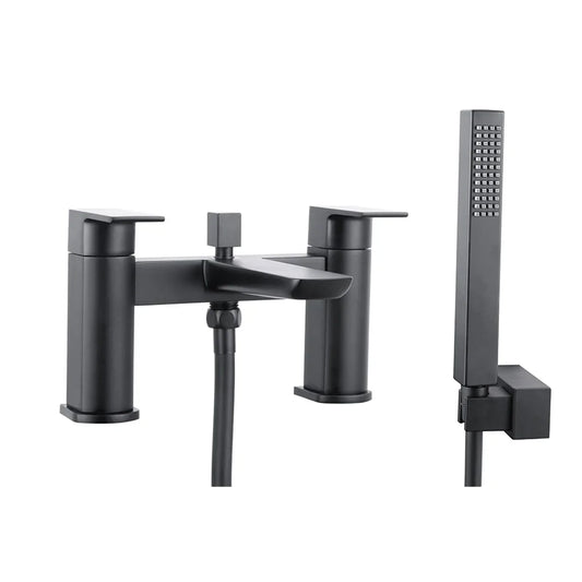 Harper & Brooke Morley Electroplated Bath Shower Mixer w/ 2 Tap Holes, Slide Rail & Fixed & Handheld Shower Head - Black
