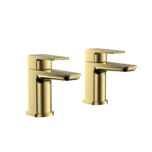 Harper & Brooke Morley PVD Coated Tap Pair for 2 Tap Hole Basin w/ Pop Up Waste - Brushed Brass