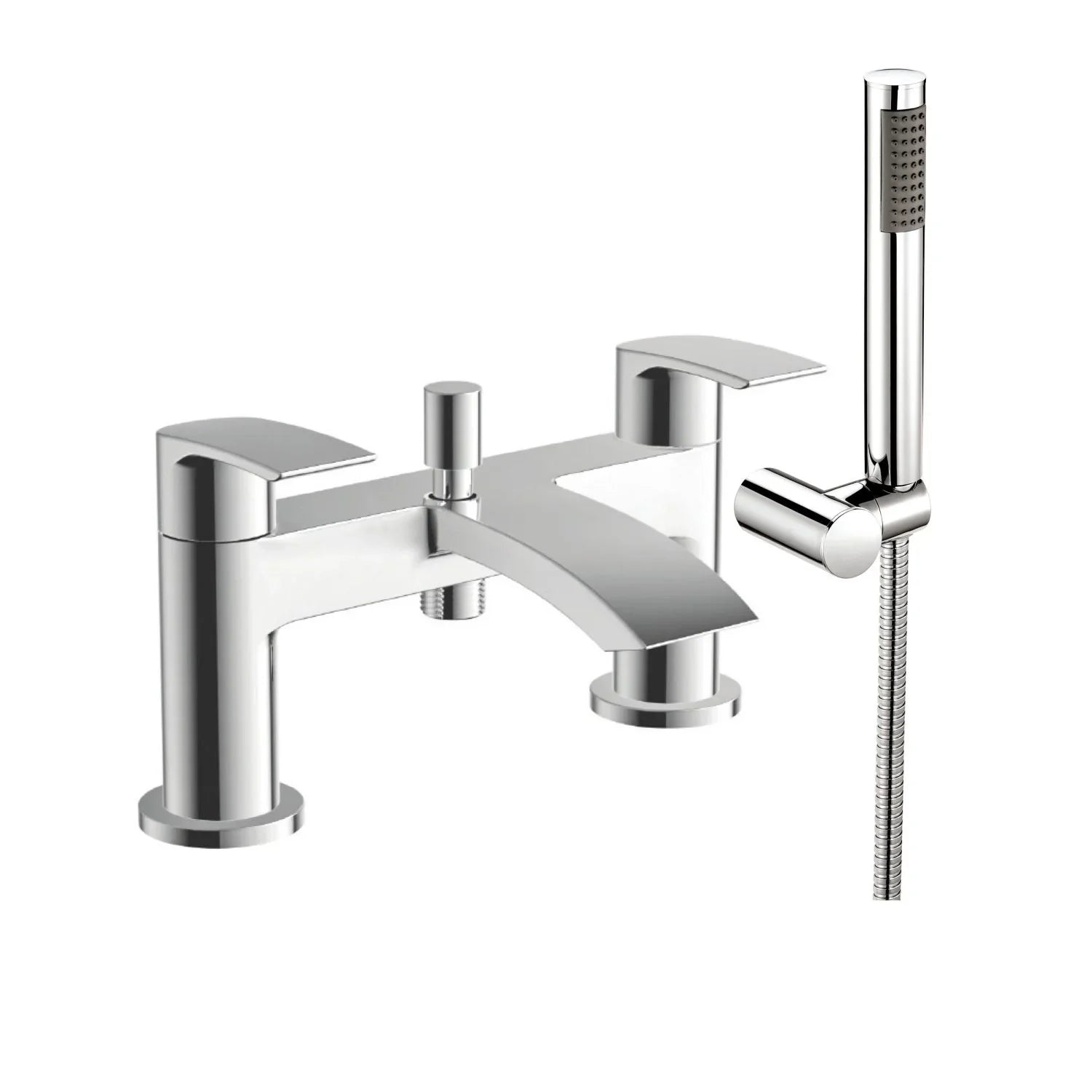 Harper & Brooke Tudor Bath Shower Mixer w/ 2 Tap Holes, Slide Rail & Fixed & Handheld Shower Head - Chrome