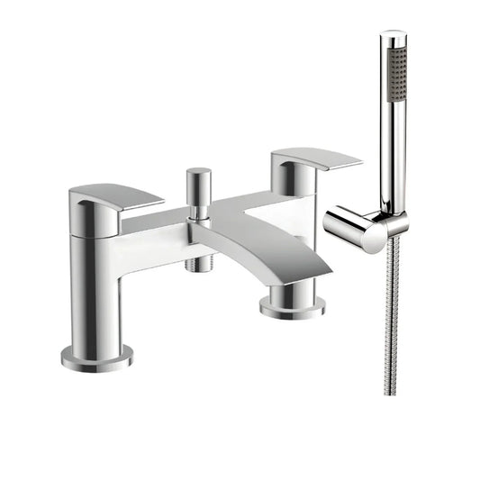 Harper & Brooke Tudor Bath Shower Mixer w/ 2 Tap Holes, Slide Rail & Fixed & Handheld Shower Head - Chrome