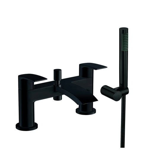 Harper & Brooke Tudor Electroplated Bath Shower Mixer w/ 2 Tap Holes, Slide Rail & Fixed & Handheld Shower Head - Black
