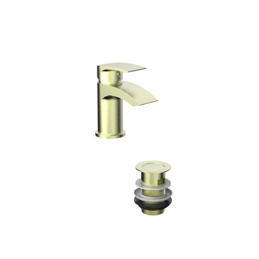 Harper & Brooke Tudor PVD Coated Mono Basin Mixer w/ Pop Up Waste - Brushed Brass