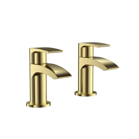 Harper & Brooke Tudor PVD Coated Tap Pair for 2 Tap Hole Basin w/ Pop Up Waste - Brushed Brass