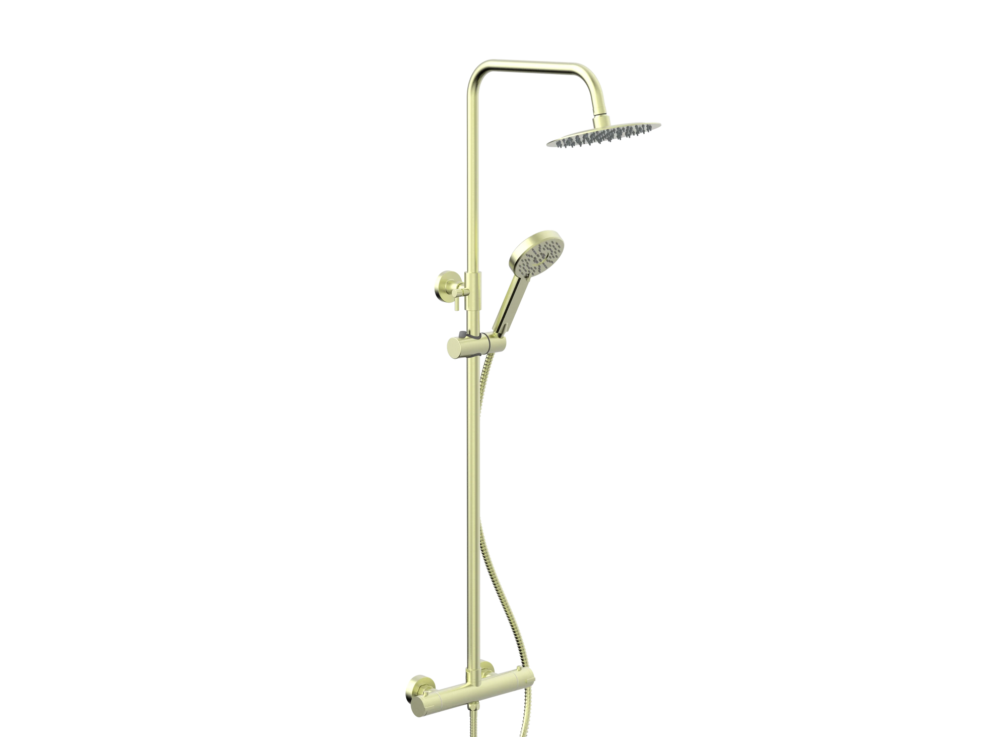 Harper & Brooke Holland PVD Coated Column Shower w/ Rail, Hose & Round Head - Brushed Brass