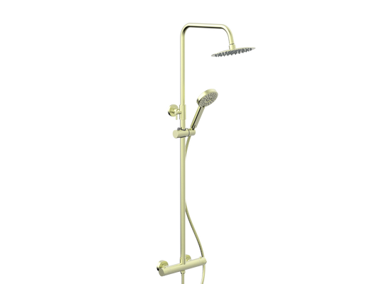 Harper & Brooke Holland PVD Coated Column Shower w/ Rail, Hose & Round Head - Brushed Brass