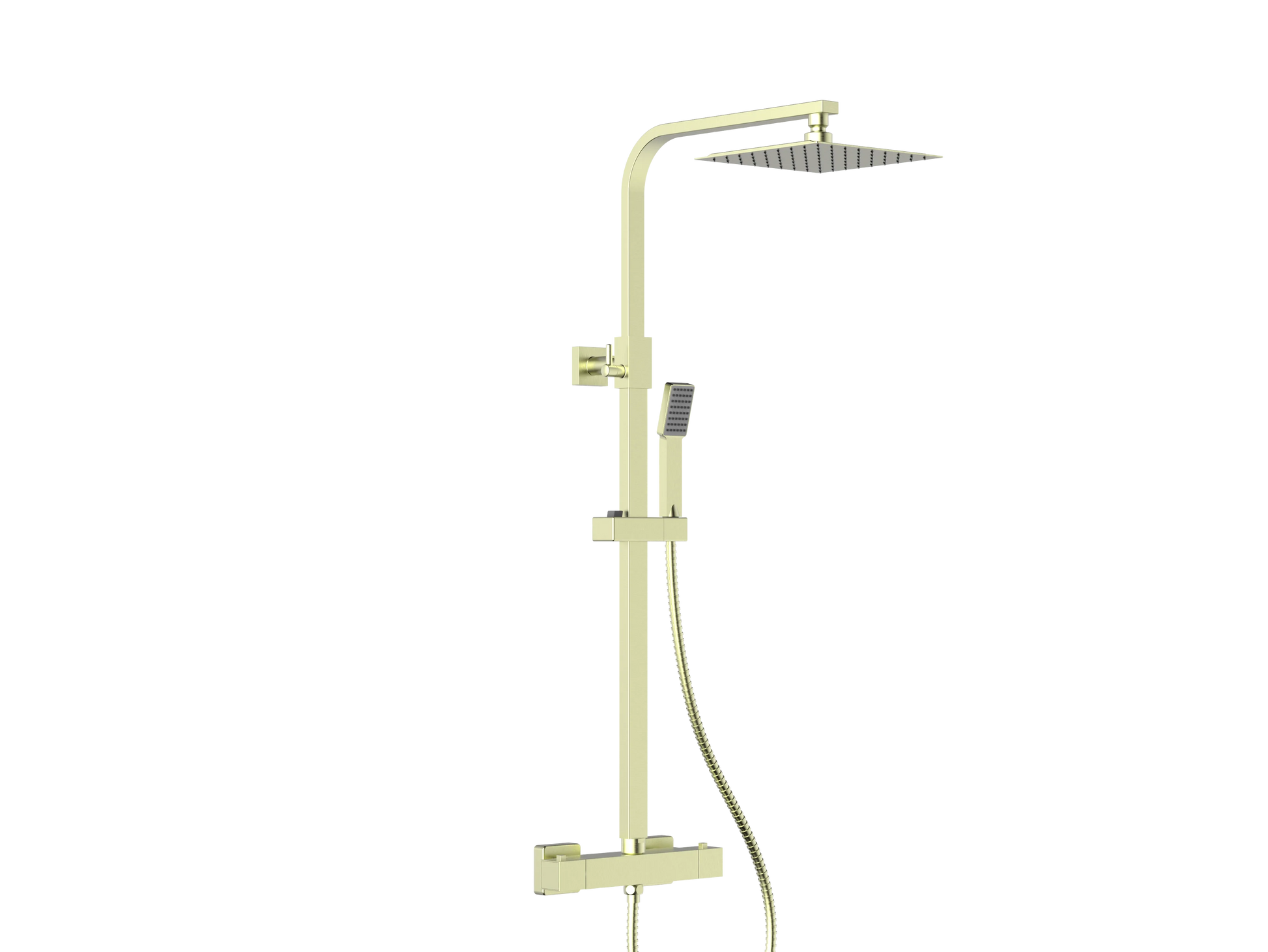 Harper & Brooke Holland PVD Coated Column Shower w/ Rail, Hose & Square Head - Brushed Brass